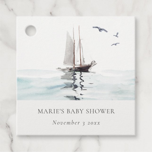 Étiquettes Cadeau Watercolor Nautical Voile Baby shower (Devant)