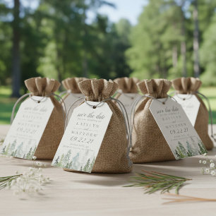 Étiquettes-cadeau Watercolor Pine Tree Forest Wedding Enregistrer La