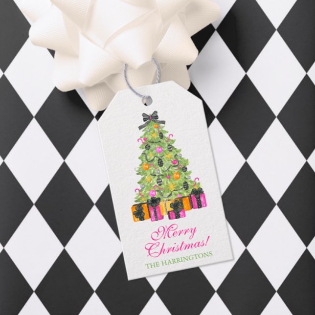 Étiquettes-cadeau Watercolor Preppy Bright Glamour Christmas Party (Créateur téléchargé)