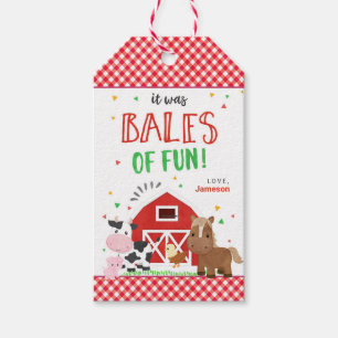Étiquettes-cadeau Watercolor Red Barnyard Farm fête d'anniversaire