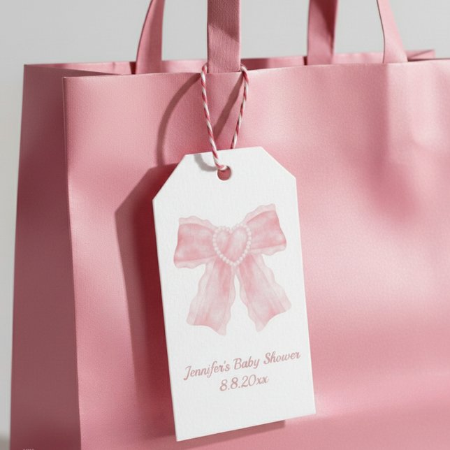 Étiquettes-cadeau watercolor rose bow girl baby shower simple (Créateur téléchargé)