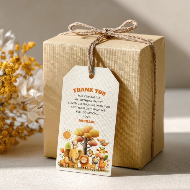 Étiquettes-cadeau Watercolor Safari Animals 1st Birthday Thank You (Créateur téléchargé)