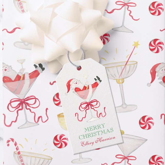 Étiquettes-cadeau Watercolor Santa Christmas Cocktail Party (Créateur téléchargé)