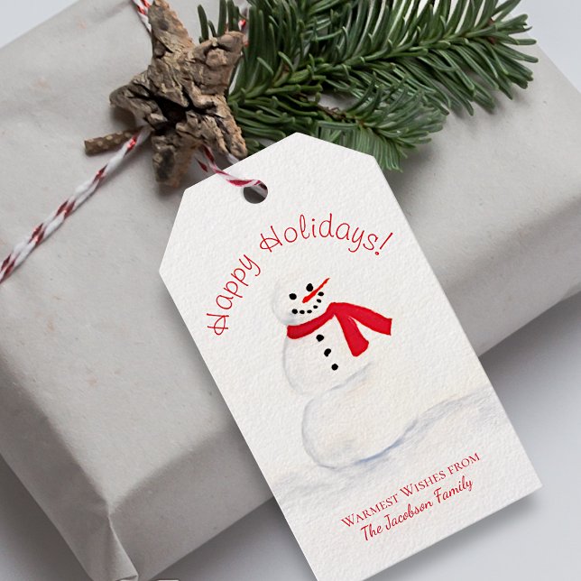 Étiquettes-cadeau Watercolor Snowman Festive Happy Holidays (In Situ on Christmas Package)