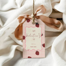 Watercolor Strawberries on Pink Grid- Valentine