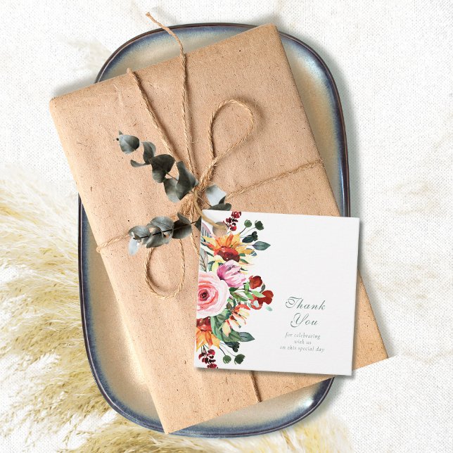 Étiquettes Cadeau Watercolor Sunflower Bouquet Wedding Thank You   (Créateur téléchargé)