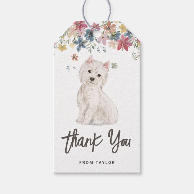Étiquettes-cadeau Watercolor Westie Chien Merci de fête d'anniversai (Devant)