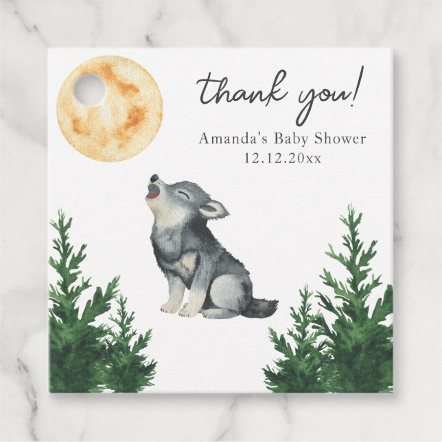 Étiquettes Cadeau Watercolor Wolf Baby Shower Thank you (Devant)