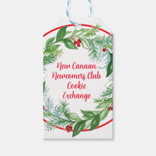 Étiquettes-cadeau Watercolor Xmas Cookie Exchange Vacances Wreath
