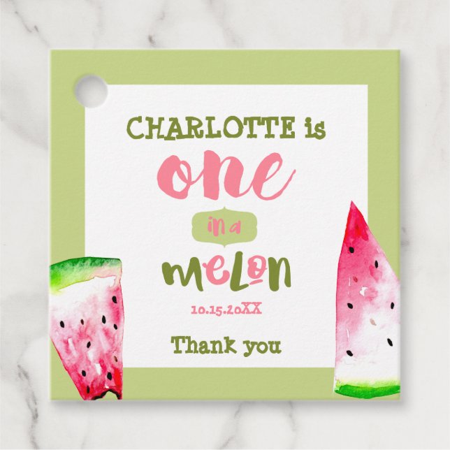 Étiquettes Cadeau Watermelon First Birthday One in a Melon Thank you (Devant)