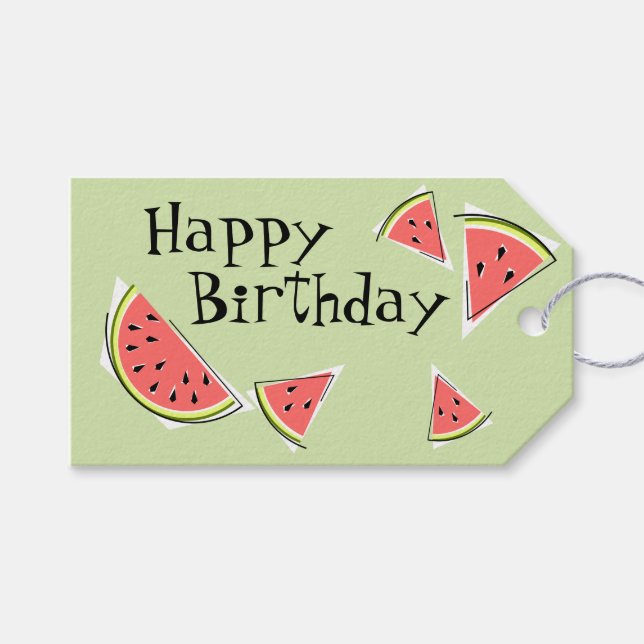 Étiquettes-cadeau Watermelon Green Pièces Côté Joyeux Anniversaire (Devant (Horizontal))