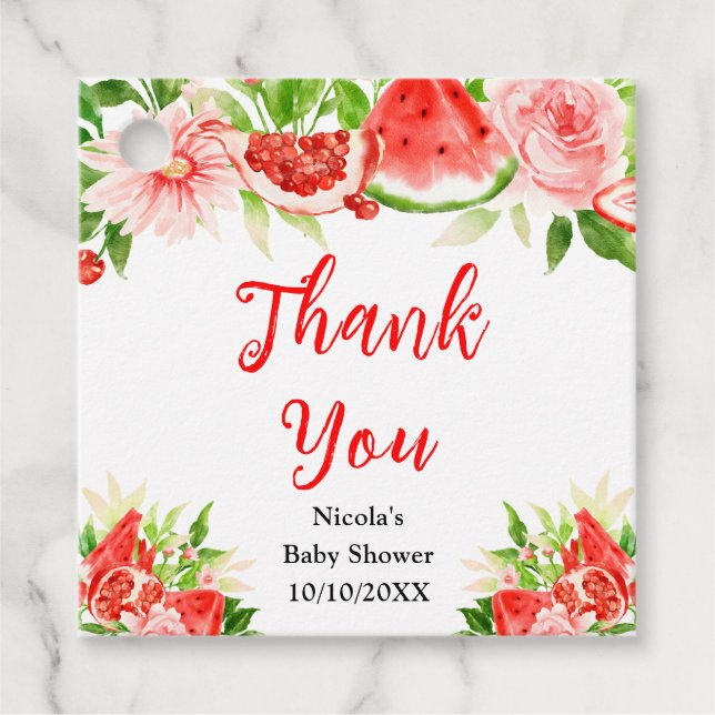 Étiquettes Cadeau Watermelon Pomegranate Baby Shower Thank You (Devant)