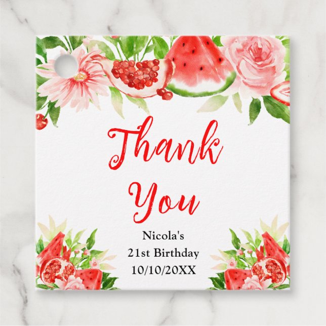 Étiquettes Cadeau Watermelon Pomegranate Birthday Thank You (Devant)