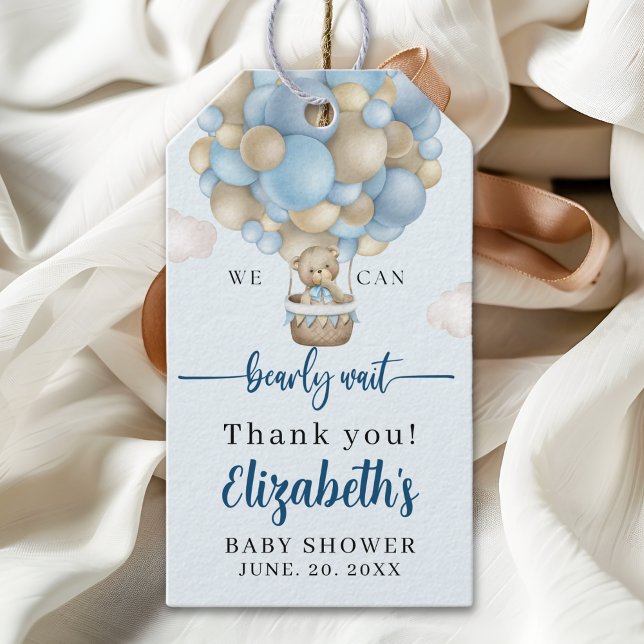 Étiquettes-cadeau We Can Bearly Wait Baby Shower Boy (Créateur téléchargé)