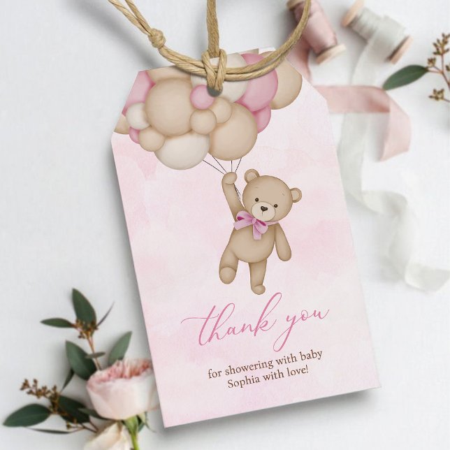 Étiquettes-cadeau We Can Bearly Wait Baby Shower Pink Thank You (Créateur téléchargé)