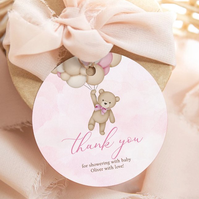 Étiquettes Cadeau We Can Bearly Wait Baby Shower Pink Thank You (Créateur téléchargé)
