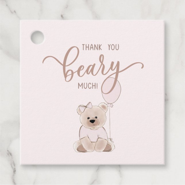 Étiquettes Cadeau We Can Bearly Wait Teddy Bear Pink Baby Shower (Devant)