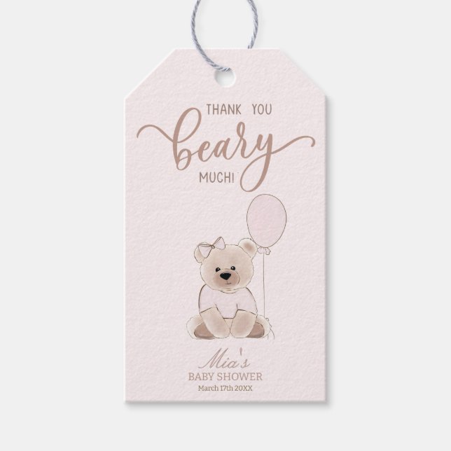 Étiquettes-cadeau We Can Bearly Wait Teddy Bear Pink Baby Shower (Devant)