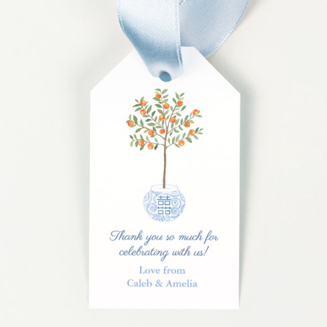 Étiquettes-cadeau Wedding shower classique de jarre de gingembre d'a (Chinoiserie Chic orange citrus tree in ginger jar planter thank you favor tag or hostess gift tags)