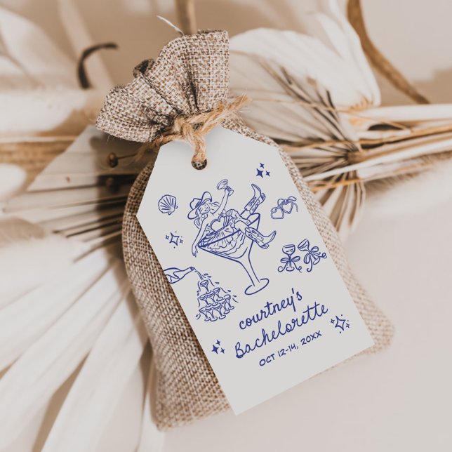 Étiquettes-cadeau Week-end de Bachelorette Cowgirl Dessinée à la Mai (Créateur téléchargé)