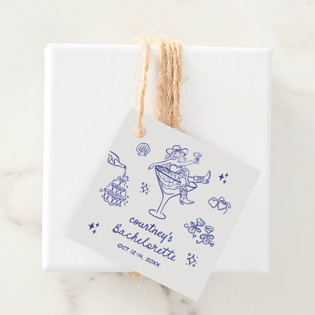 Étiquettes Cadeau Week-end de célibataire Cowgirl dessiné à la main (Créateur téléchargé)