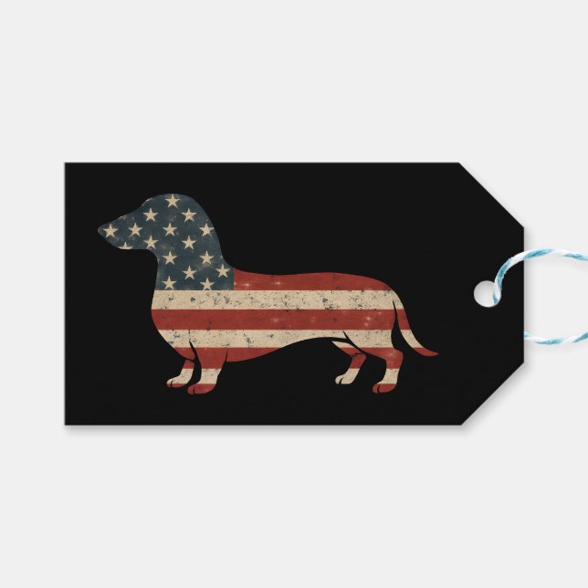 Étiquettes-cadeau Weenie Le Peuple Dachshund 4 juillet (Devant (Horizontal))