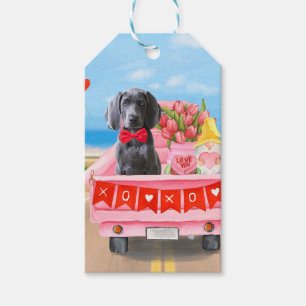 Étiquettes-cadeau Weimaraner Chien Valentine's Day Coeurs de camion