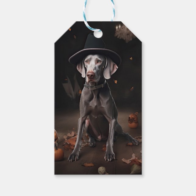 Étiquettes-cadeau Weimaraner Citrouilles Halloween effrayant (Devant)