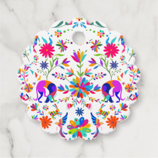 Étiquettes Cadeau Weims, lapins et oiseaux motif de style Otomi