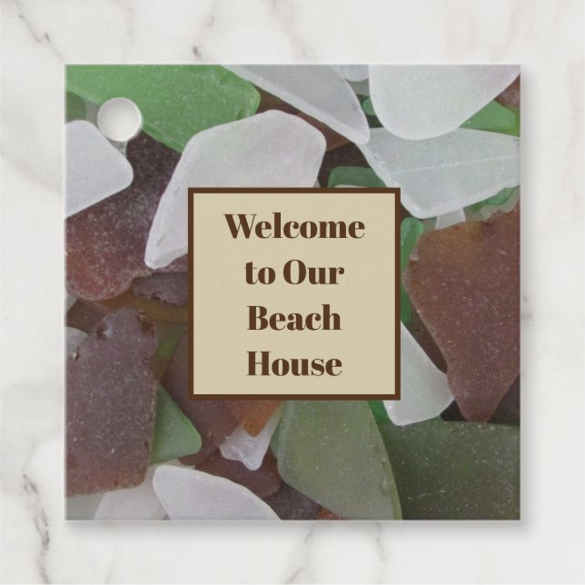 Étiquettes Cadeau Welcome Beach House Location de verre de mer Invit (Devant)