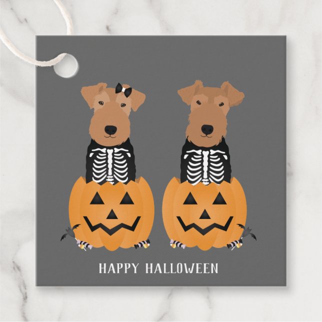 Étiquettes Cadeau Welsh Terrier Halloween Skeleton (Devant)