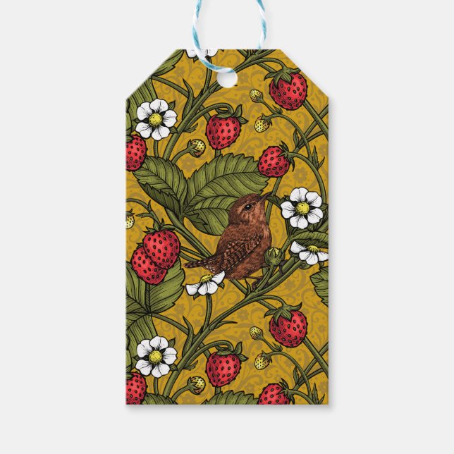 Étiquettes-cadeau Wens et fraises sur mustrard (Devant)