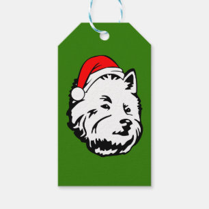 Étiquettes-cadeau West Highland Terrier Dog avec Noël Santa Hat