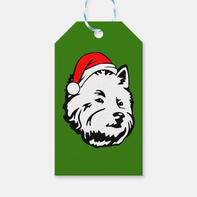 Étiquettes-cadeau West Highland Terrier Dog avec Noël Santa Hat (Devant)