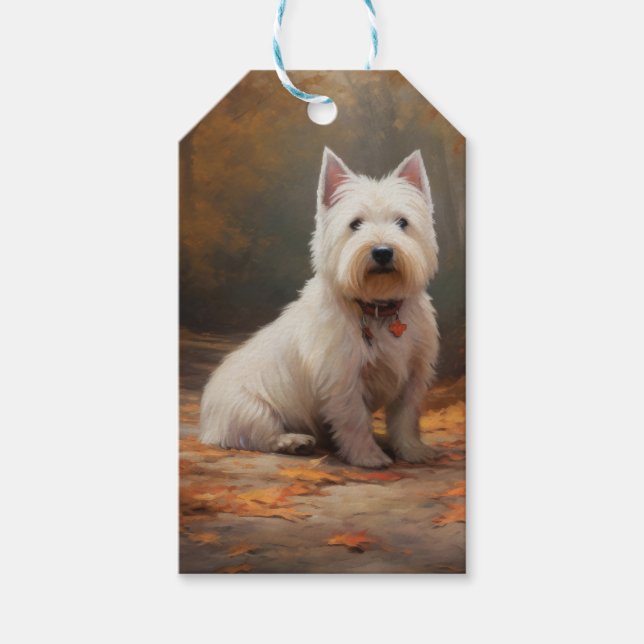 Étiquettes-cadeau West Highland White Terrier à l'automne Leaves aut (Devant)
