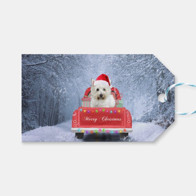Étiquettes-cadeau West Highland White Terrier Dog dans un camion de  (Devant (Horizontal))