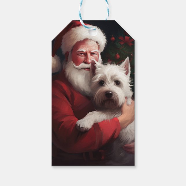 Étiquettes-cadeau West Highland White Terrier Santa Claus Noël (Devant)
