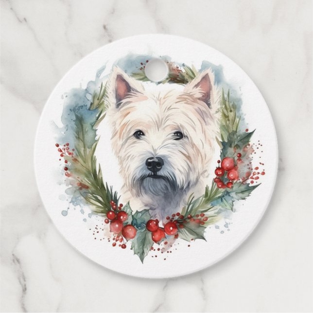 Étiquettes Cadeau West Highland White Terrier Wire de Noël (Devant)