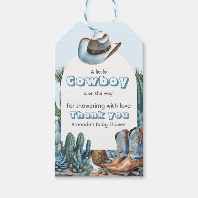 Étiquettes-cadeau Western Blue Little Cowboy Rodeo Boy Baby shower (Devant)