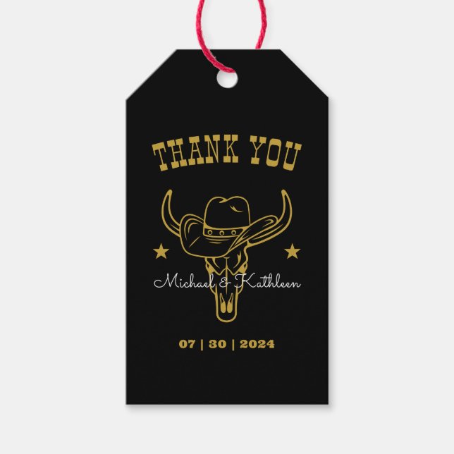 Étiquettes-cadeau Western Cowboy Bull Skull Mariage campagnard rusti (Devant)