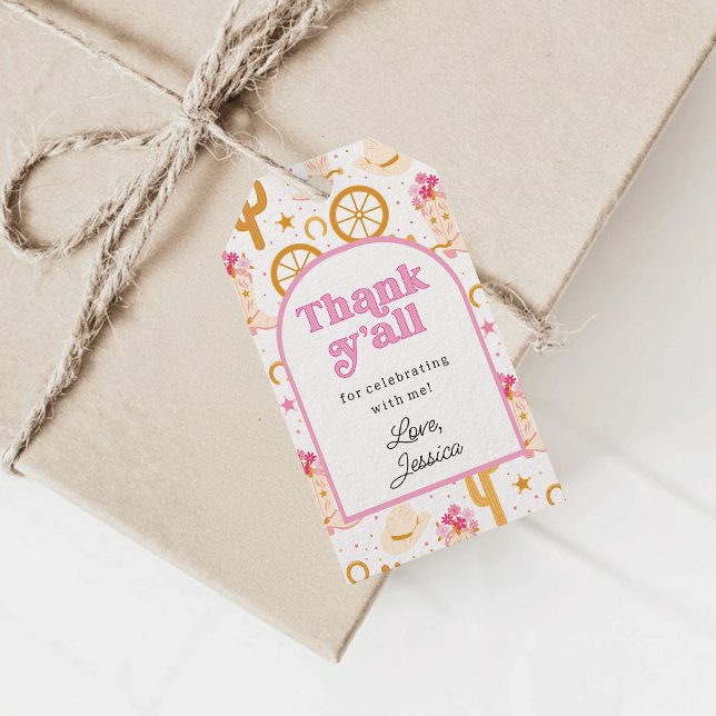 Étiquettes-cadeau Western Cowgirl Rodeo Birthday Party Thank You (Créateur téléchargé)