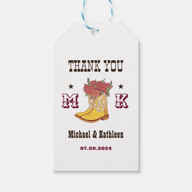 Étiquettes-cadeau Western Floral Cowboy Boot Monogramme Rustique Mar (Devant)