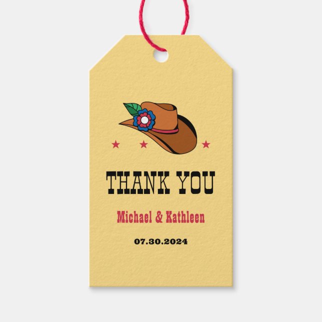 Étiquettes-cadeau Western Floral Cowboy Casquette Rustique Mariage c (Devant)