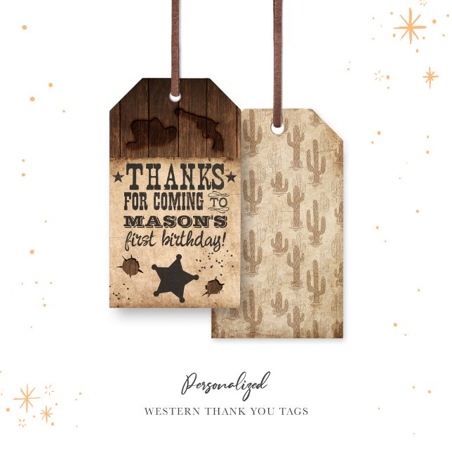 Étiquettes-cadeau Western Recherché Anniversaire Merci (Créateur téléchargé)