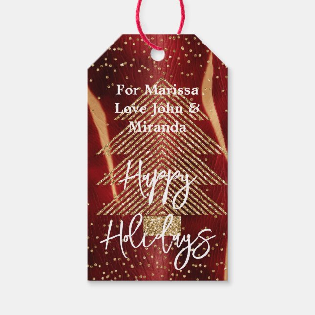 Étiquettes-cadeau Western Red Cream Cowhide Gold Parties scintillant (Devant)