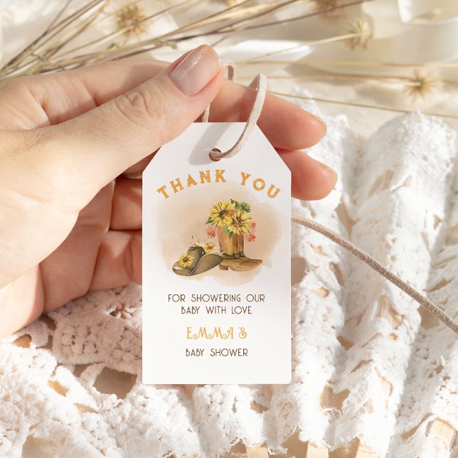 Étiquettes-cadeau Western Rustic Boho Baby shower neutre genre (Créateur téléchargé)