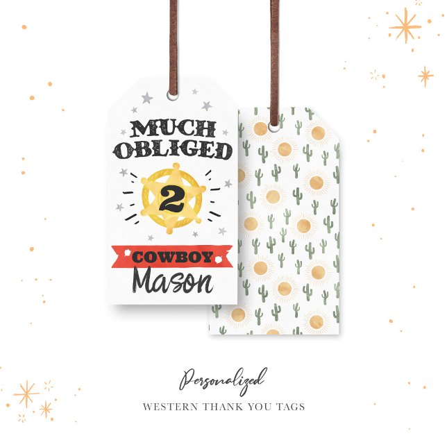 Étiquettes-cadeau Western Watercolor Merci d'anniversaire (Créateur téléchargé)