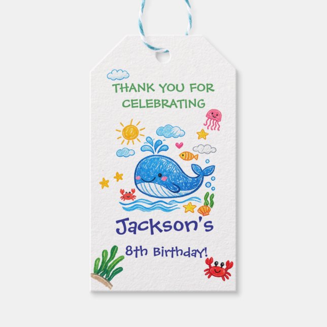 Étiquettes-cadeau Whale Theme Summer Kids Birthday Thank you  (Devant)