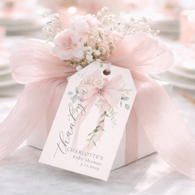 Étiquettes-cadeau Whimsical Bow Gender neutral Baby Shower Thank you (Créateur téléchargé)