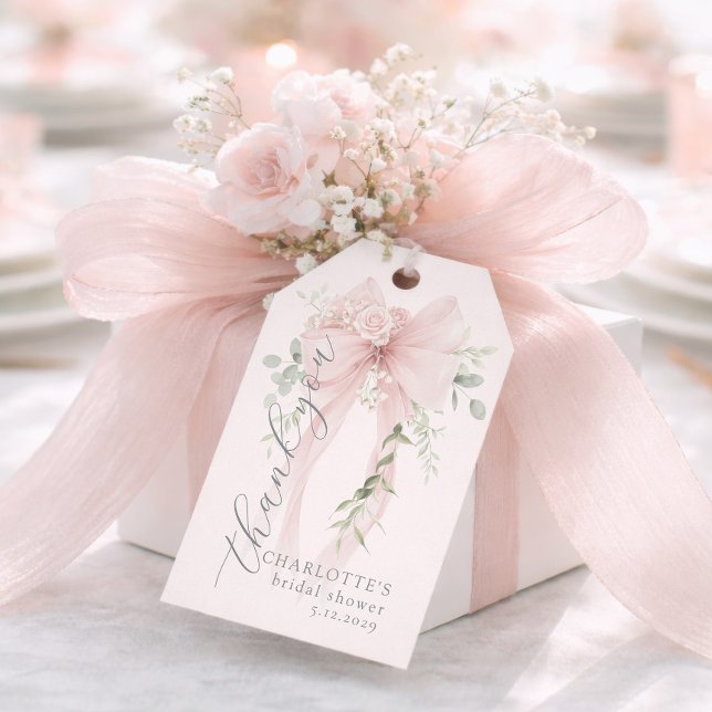 Étiquettes-cadeau Whimsical Bow She is tying the knot Bridal shower (Créateur téléchargé)